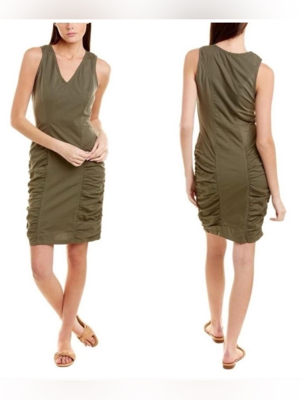 XCVI Wearables Raymond Olive Green Sleeveless Ruched Y2K Boho Mini Dress Sz S